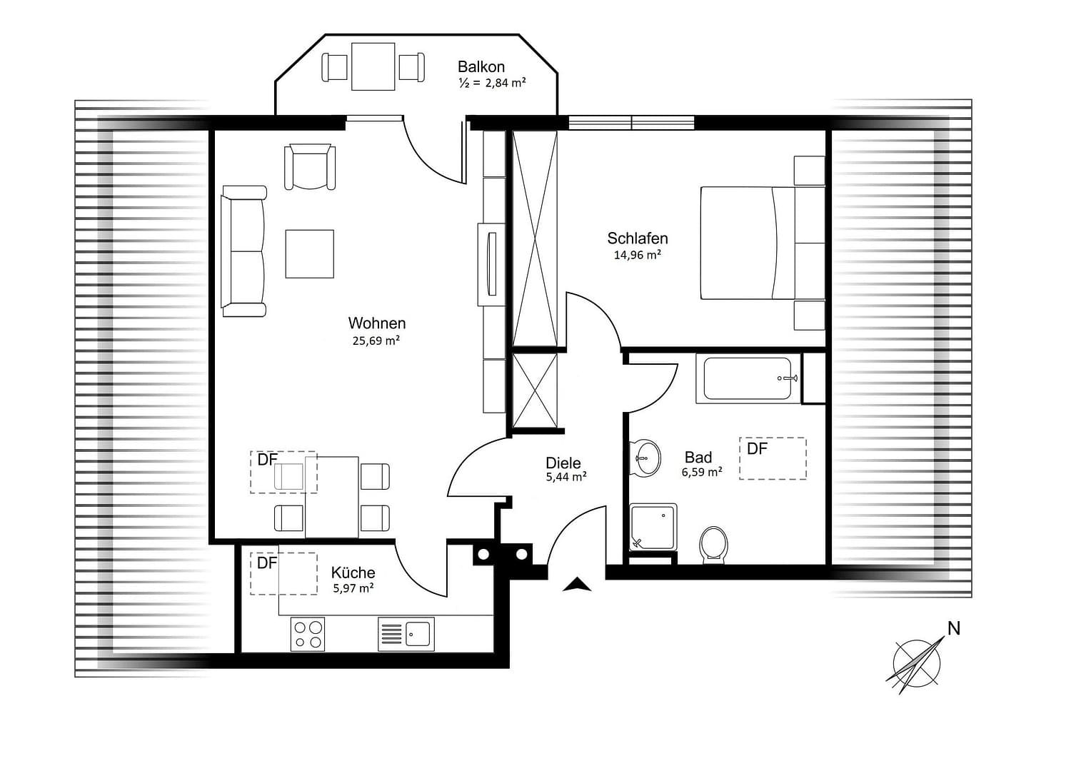 Grundriss für 2-Zi. DG-Wohnung - 0